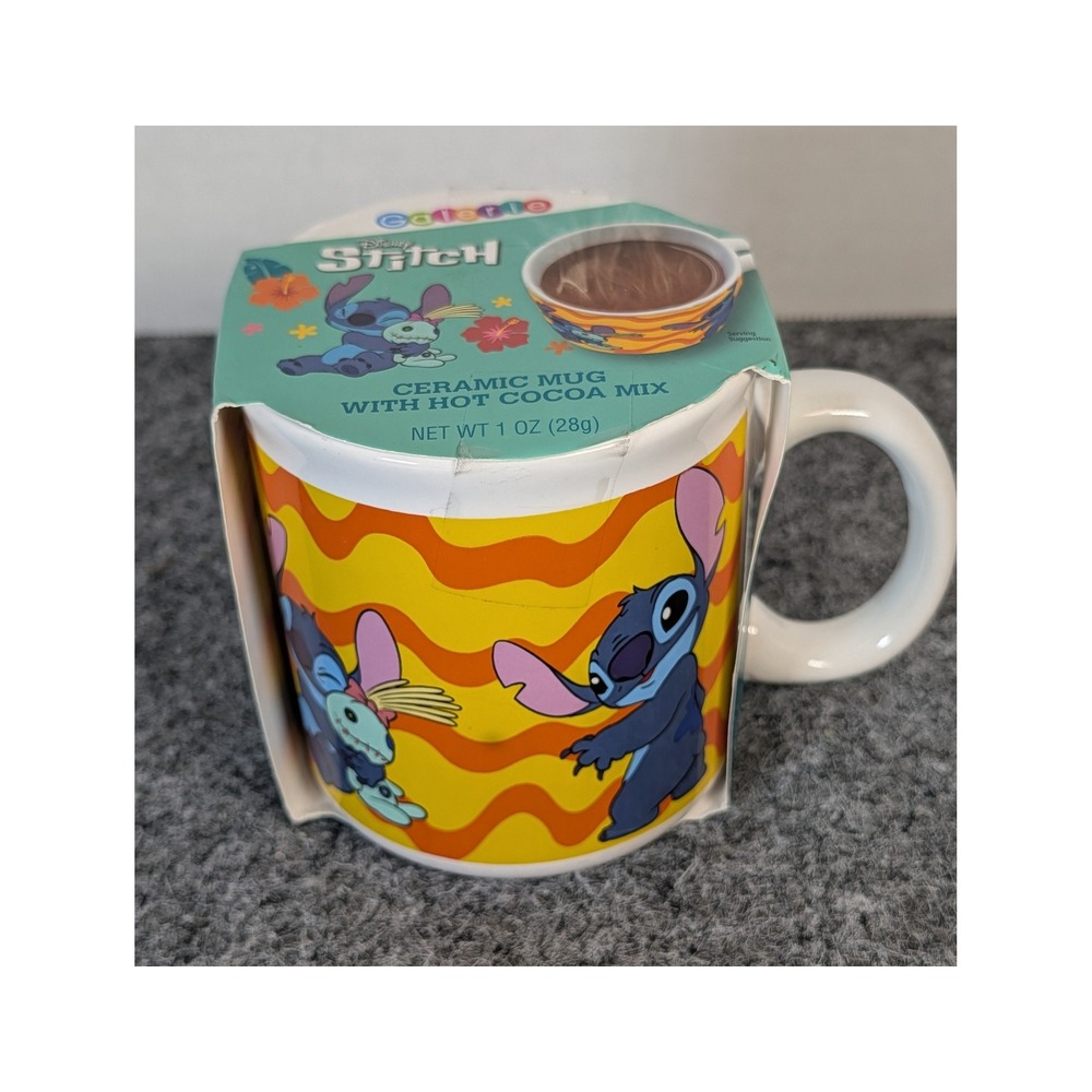 Disney Stitch Ceramic Mug with Hot Cocoa Mix Galerie Blue Yellow Orange New